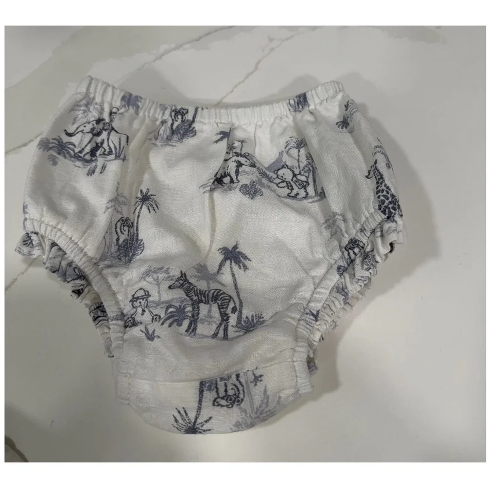 Baby Gap First Favorites 6-12M Safari Toile Gauze Top and Bloomer Set Blue White